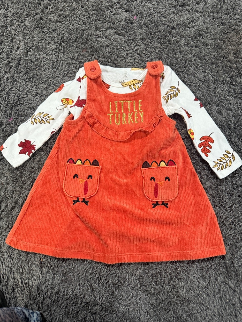 Baby Starters Orange 'Little Turkey' Corduroy Dress with Autumn Leaf Top